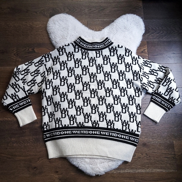 Welldone Unisex Wool Cashmere All Over Logo Knit Jumper Sweater - Picture 2 of 12